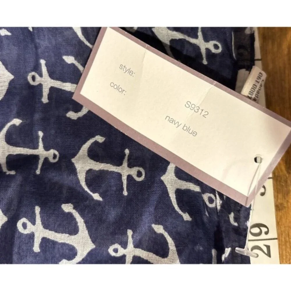 Lifestyle Taleen Anchor Print Scarf‎ With Tassels Navy & White
